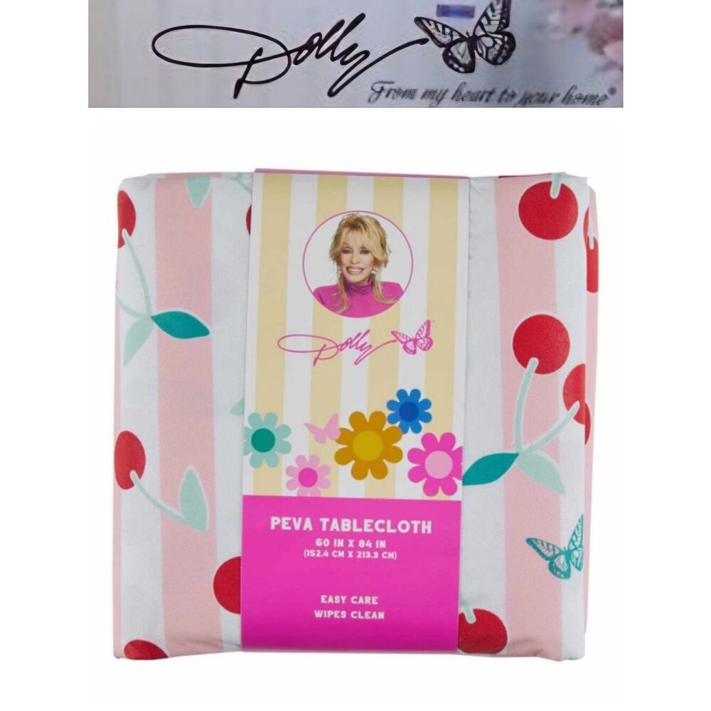Dolly Parton Cherry Stripe Printed PEVA Tablecloth